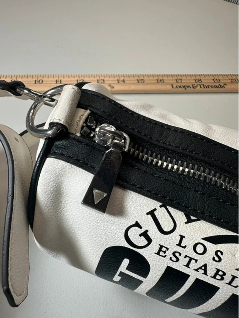 GUESS Y2K White Black Logo Mini Crossbody Bag Chain Strap